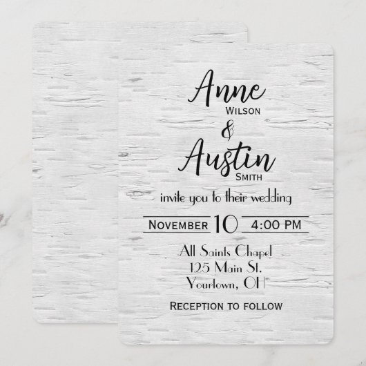 White Birch Wedding Invite Kaart (Voorkant / Achterkant)
