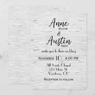 White Birch Wedding Invite Kaart