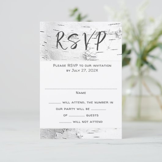 White Birch Wedding RSVP Guest Count Enclosure (Staand voorkant)