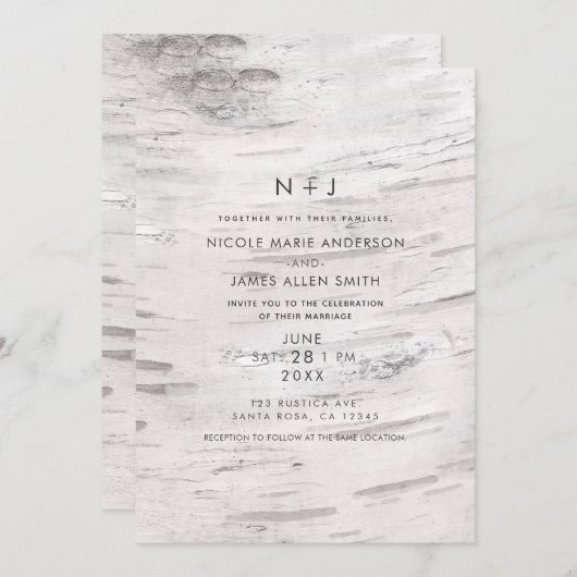 White Birch Wood Rustic Barn Country Wedding Kaart (Voorkant / Achterkant)