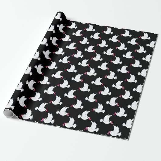 White Bird Breast Cancer Awareness Pattern Cadeaupapier (Uitgerold)