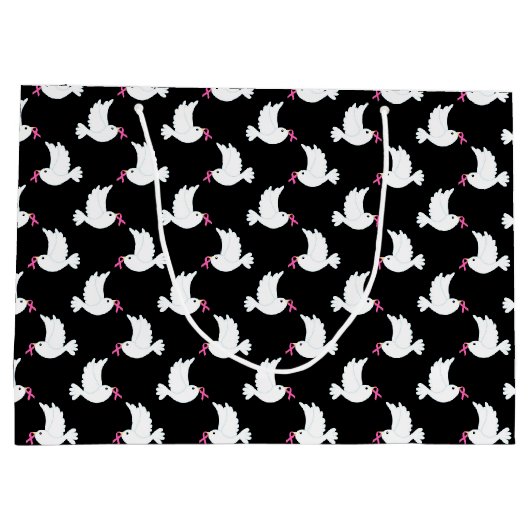 White Bird Breast Cancer Awareness Pattern Groot Cadeauzakje (Achterkant)