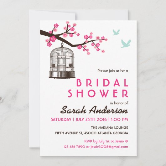 White Bird Cage Floral Bridal Shower Invitation Kaart (Voorkant)