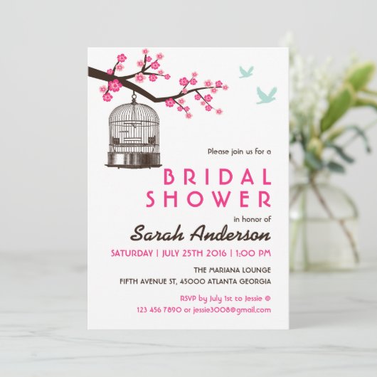 White Bird Cage Floral Bridal Shower Invitation Kaart (Staand voorkant)