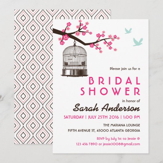 White Bird Cage Floral Bridal Shower Invitation Kaart (Voorkant / Achterkant)