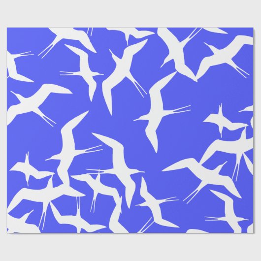 White Birds Blue Background Zee Theme Cadeaupapier (Vlak)