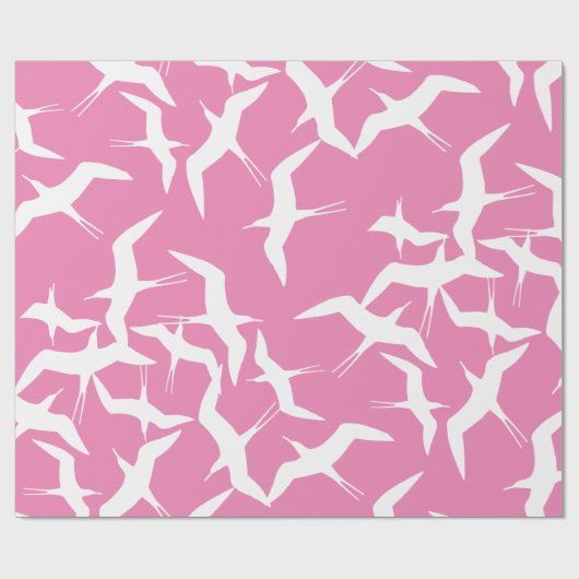 White Birds Pink Background Sky Thema Cadeaupapier (Vlak)