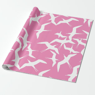 White Birds Pink Background Sky Thema Cadeaupapier