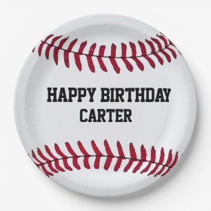 White Birthday Baseball met naam Papieren Bordje
