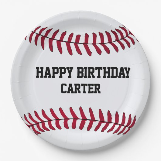White Birthday Baseball met naam Papieren Bordje (Voorkant)