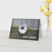 White Birthday Daisy on Wood Kaart (Gele Bloem)