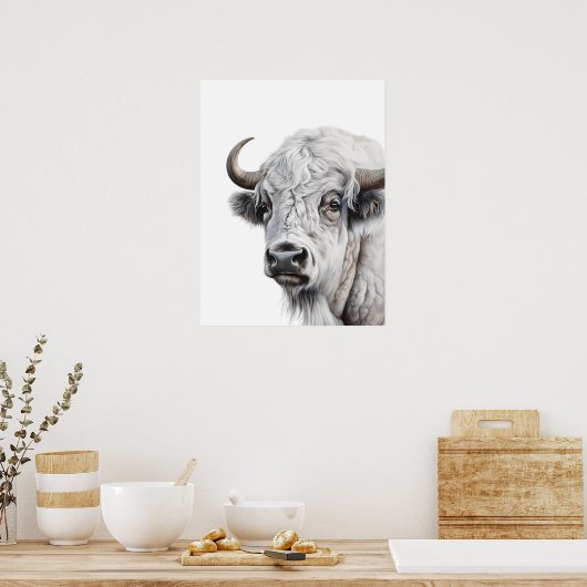 White Bison Buffalo Waterverf Kunst Poster (Keuken)