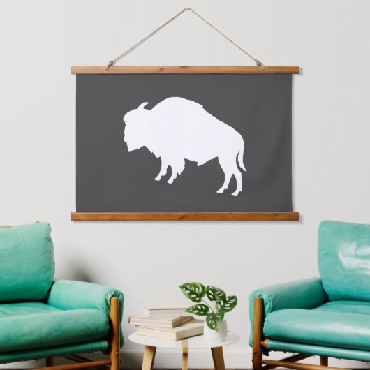 White Bison Silhouette Wild Animal Hangend Wandkleed (Woonkamer)