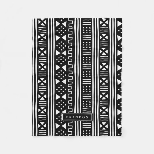 White|Black African MudCloth Geïnspireerd op maat Fleece Deken (Voorkant)