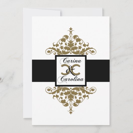 White Black and Gold Damask Sweet 16 Invitation Kaart (Voorkant)