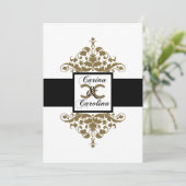 White Black and Gold Damask Sweet 16 Invitation Kaart (Staand voorkant)