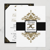 White Black and Gold Damask Sweet 16 Invitation Kaart (Voorkant / Achterkant)