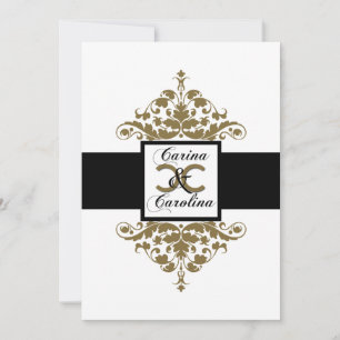 White Black and Gold Damask Sweet 16 Invitation Kaart