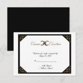 White Black and Gold Damask Sweet 16-reactiekaart RSVP Kaartje (Voorkant / Achterkant)