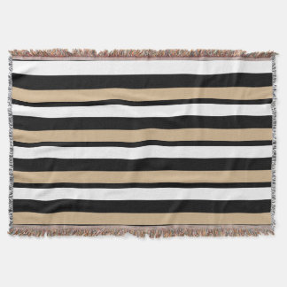 White Black and Gold Striped Throw Blanket Deken
