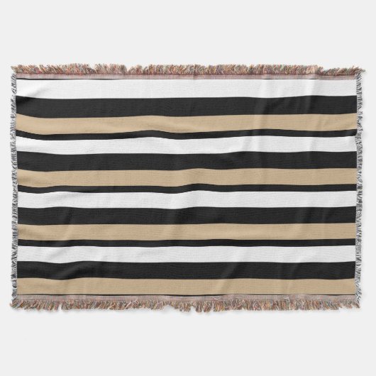 White Black and Gold Striped Throw Blanket Deken (Voorkant)