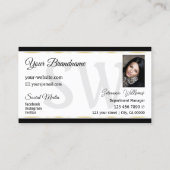 White Black and Gold Stripes met monogram en foto' Visitekaartje (Achterkant)