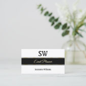 White Black and Gold Stripes met monogram en foto' Visitekaartje (Staand voorkant)