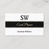 White Black and Gold Stripes met monogram en foto' Visitekaartje (Voorkant)