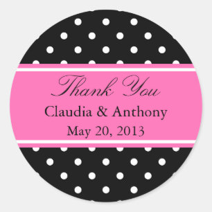 White, Black and Pink Polka Dot Pattern Dank je Ronde Sticker