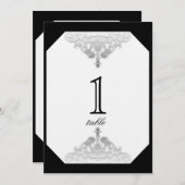 White Black and Silver Damask Table Number Kaart (Voorkant / Achterkant)