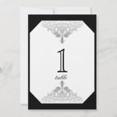 White Black and Silver Damask Table Number Kaart (Voorkant)