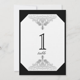 White Black and Silver Damask Table Number Kaart
