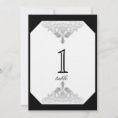 White Black and Silver Damask Table Number Kaart (Achterkant)