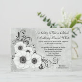 White Black Anemone Flower Floral Wedding Kaart (Staand voorkant)