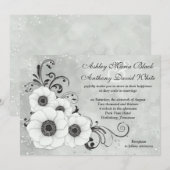 White Black Anemone Flower Floral Wedding Kaart (Voorkant / Achterkant)