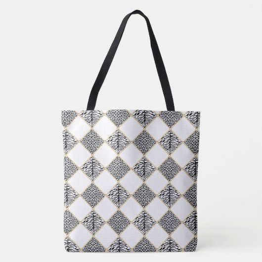 White/Black Animal Print Chain Tas (Voorkant)