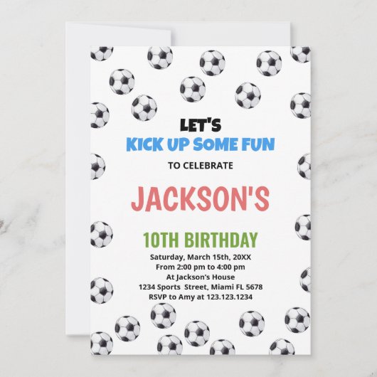 White Black Balls Soccer Birthday Invitations Kaart (Voorkant)