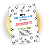 White Black Balls Soccer Birthday Invitations Kaart