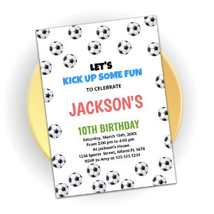 White Black Balls Soccer Birthday Invitations Kaart