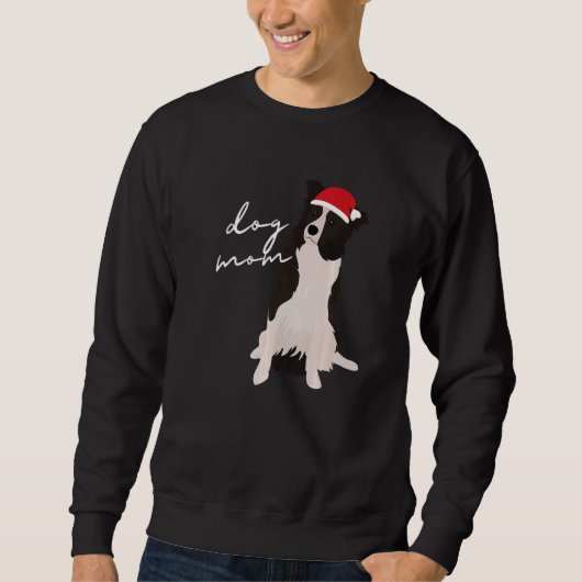 White & Black Border Collie Dog Mom Christmas Trui (Voorkant)