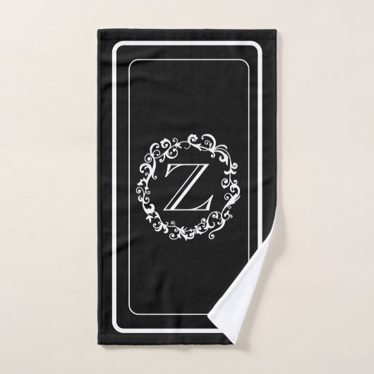 White Black Border Design Monogram Bad Handdoek (Handdoek)