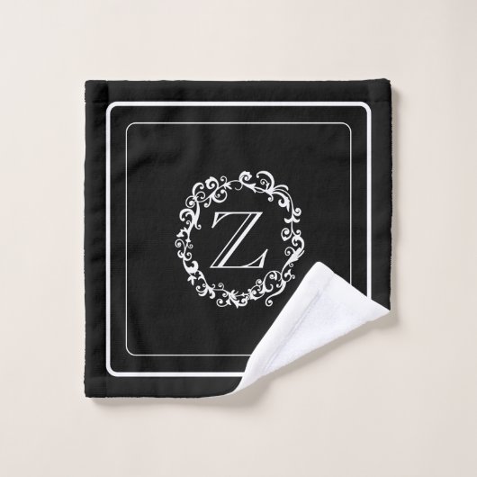 White Black Border Design Monogram Bad Handdoek (Wasdoekje)