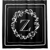 White Black Border Design Monogram Douchegordijn (Voorkant)