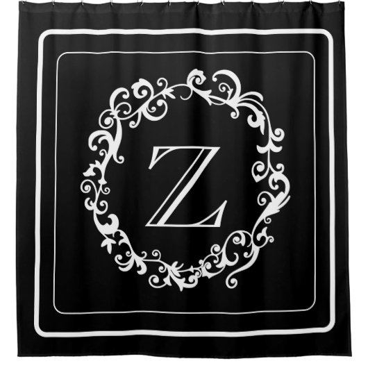 White Black Border Design Monogram Douchegordijn (Voorkant)