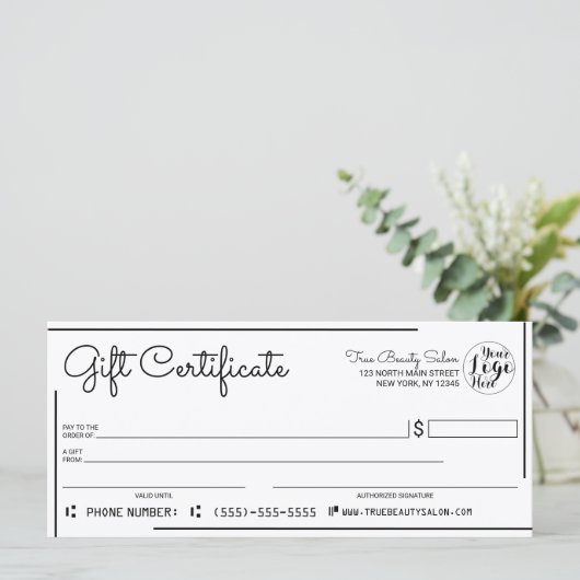 White Black Border Logo Check Cadeaubon (Staand voorkant)