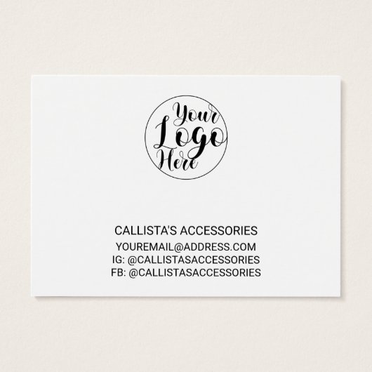 White Black Border Script Logo Bracelet Display Visitekaartje (Achterkant)