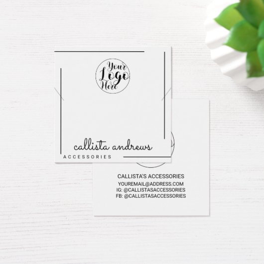 White Black Border Script Logo Ketting Display Vierkante Visitekaartjes (Bureau)