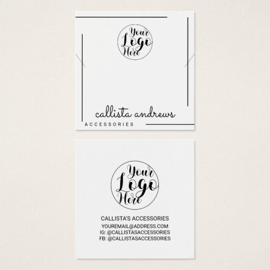 White Black Border Script Logo Ketting Display Vierkante Visitekaartjes (Voorkant /achterkant)