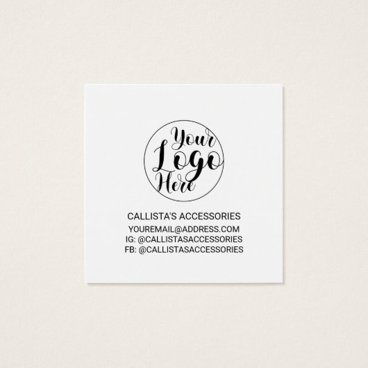 White Black Border Script Logo Ketting Display Vierkante Visitekaartjes (Achterkant)