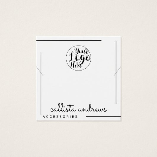 White Black Border Script Logo Ketting Display Vierkante Visitekaartjes (Voorkant)